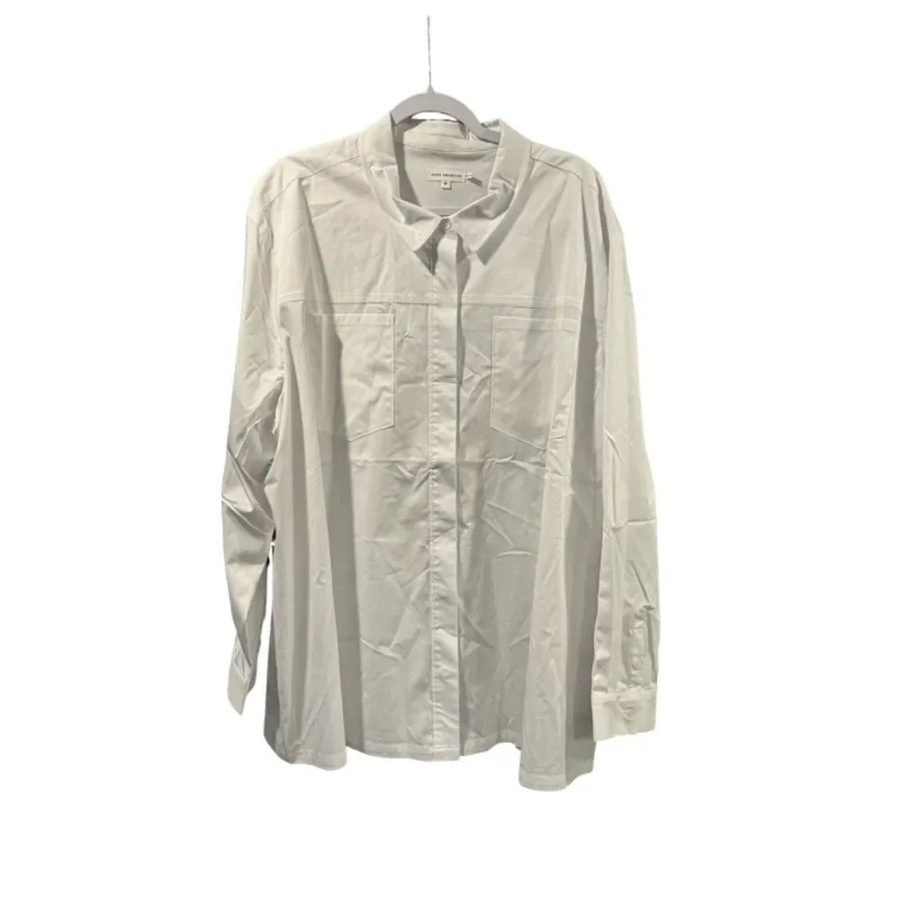 Good American size 6 (3xl) white cotton blend slit back poplin shirt - Picture 2 of 13